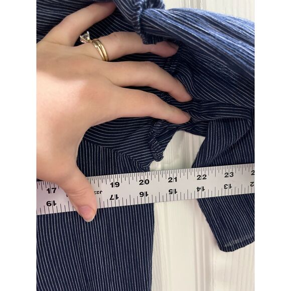 Madewell Off The Shoulder Pin Stripe Bell Sleeve Dress Size 4 Blue Minimal - Picture 7 of 11
